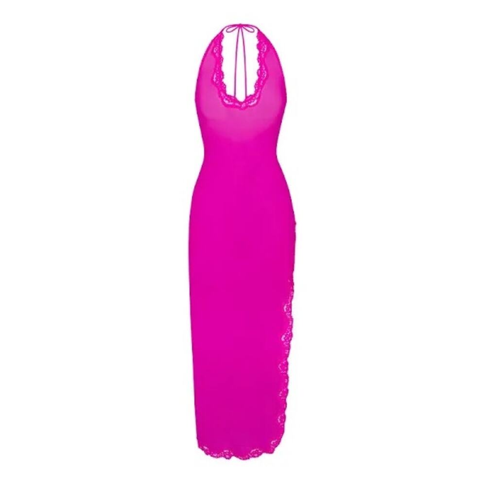 XS SKIMS Summer Mesh Lace Deep Plunge Long Dress